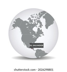 Weltkuppelkarte mit der Bezeichnung von El salvador. Karte von El salvador. El salvador auf grauem politischen 3D-Globus. Nord- und Zentralamerika-Karte. Vektorstock.