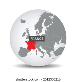 Mapa del mundo con la autenticación de Francia. Mapa de Francia. Francia en el gris mundo político 3D. Países europeos. Material vectorial.