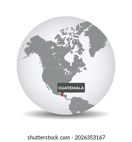 Mapa del mundo con la autenticación de Guatemala. Mapa de Guatemala. Guatemala en el globo 3D político gris. Mapa de américa central y del norte. Material vectorial.