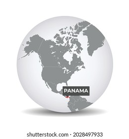 World globe map with the identication of Panama. Map of Panama. Panama on grey political 3D globe. North and central america map. Vector stock.