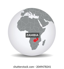 Mapa del mundo con la autenticación de Zambia. Mapa de Zambia. Zambia en el globo 3D político gris. Mapa de África. Material vectorial.
