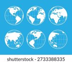World Globe Map Set with Continents, Earth Sphere Icons of Asia, Europe, Africa, North and South America, and Australia, Global Geography Vector Illustration