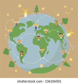 World Globe map,children around the world save the planet earth