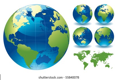World Globe Maps - editable vector illustration