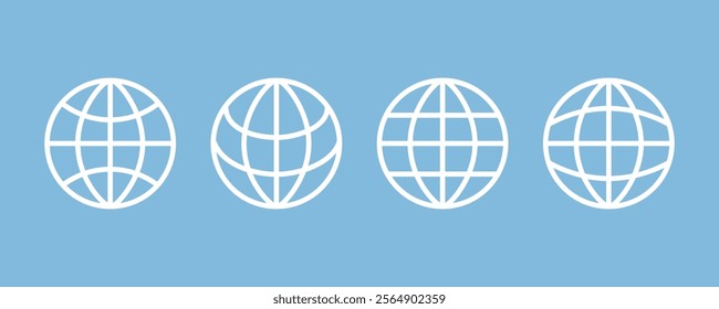 World globe maps set. Earth globe icons. Europe, Asia, America, and Oceania globe maps. Vector illustration.