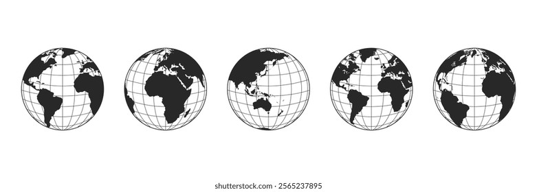 World globe maps set. World icon flat set. Earth icons. Europe, Asia, America, and Oceania globe maps. Earth globe icon Set.