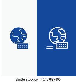 World, Globe, Marketing Line and Glyph Solid icon Blue banner Line and Glyph Solid icon Blue banner