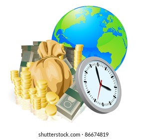 World globe money time business concept. Time is money, international business concept.