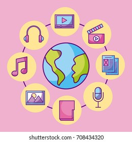 world globe multimedia connection social media communication