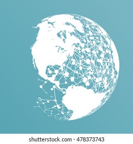 World globe on a blue background, vector illustration