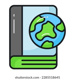 World globe on book showing vector of eco education vector design, easy to use icon, world earth day vector