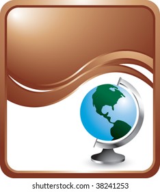 world globe on bronze wave background