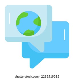 World globe on chat bubble denoting vector of eco conversation, premium design