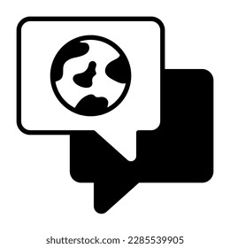 Globo mundial en burbuja de chat que denota vector de conversación ecológica, diseño premium