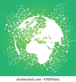 World globe on a green background, vector illustration