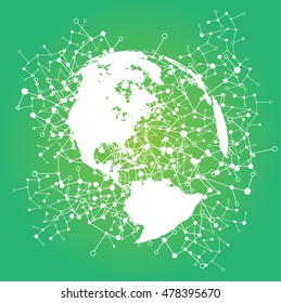 World globe on a green background, vector illustration