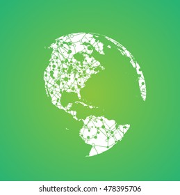 World globe on a green background, vector illustration