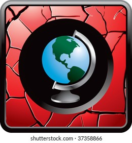 world globe on red cracked web button