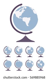 World Globe on stand, home decor and learning tool for geographers, handy in exploring the Earth, showing political boundaries, oceans, educational and informative for school in white and blue color