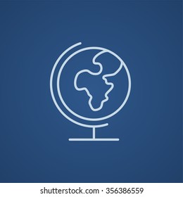 World globe on stand line icon for web, mobile and infographics. Vector light blue icon isolated on blue background.