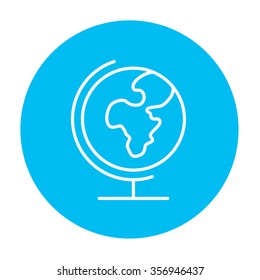 World globe on stand line icon for web, mobile and infographics. Vector white icon on the light blue circle isolated on white background.