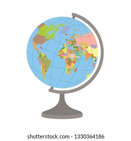 World globe on a stand. Political map of the world. Vector illustration.