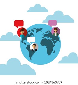 world globe people speech bubbles social media