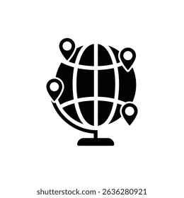 World Globe with Pinpoints Showing Global Locations and Connections