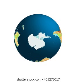 World Globe. Planet Earth. Antarctica. South Pole. Vector illustration. Isolated on white