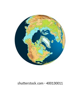 Welt-Globus. Erde. Arktis. Nordpol. Vektorillustration. Einzeln auf Weiß