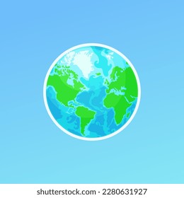 World globe planet Earth with continents and oceans. Flat vector illustration on blue background. For web, mobile app, print, banner, poster, greeting card, infographics and more 
