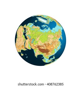 World Globe. Planet Earth. Eastern hemisphere. Europe, Asia, and Arctic Ocean. Vector illustration. Isolated on white