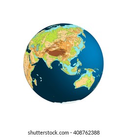 Globo Mundial.Planeta Tierra. Hemisferio Este. Asia, Australia y el Océano Índico. Ilustración vectorial. Aislado en blanco