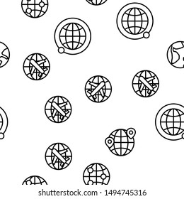 World, Globe, Planet Earth Vector Seamless Pattern Thin Line Illustration
