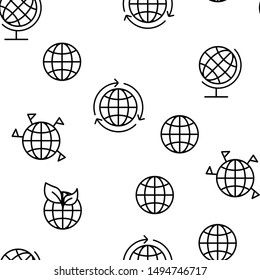 World, Globe, Planet Earth Vector Seamless Pattern Thin Line Illustration