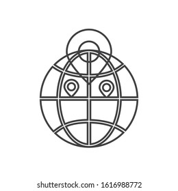 World globe with pointer line icon with white background