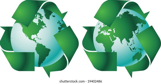 World globe with recycle signs vector