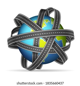 World globe road tape on a white background. Vector illustration.