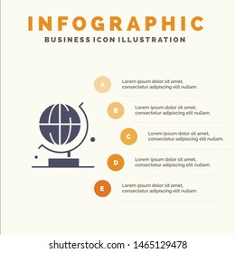 World, Globe, Science Solid Icon Infographics 5 Steps Presentation Background. Vector Icon Template background