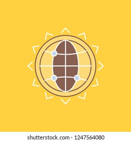 World, globe, SEO, business, optimization Flat Line Filled Icon. Beautiful Logo button over yellow background for UI and UX, website or mobile application