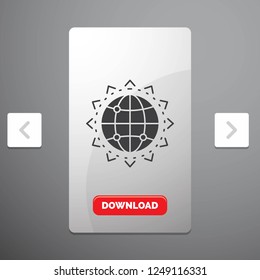 World, globe, SEO, business, optimization Glyph Icon in Carousal Pagination Slider Design & Red Download Button
