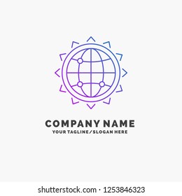 World, globe, SEO, business, optimization Purple Business Logo Template. Place for Tagline