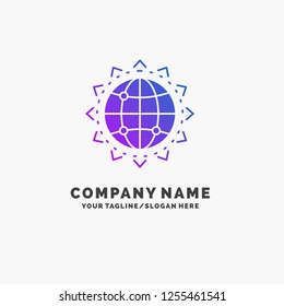 World, globe, SEO, business, optimization Purple Business Logo Template. Place for Tagline.
