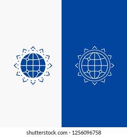 World, globe, SEO, business, optimization Line and Glyph web Button in Blue color Vertical Banner for UI and UX, website or mobile application