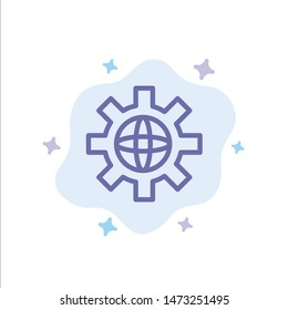 World, Globe, Setting, Technical Blue Icon on Abstract Cloud Background