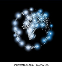 World globe with shiny stars and points