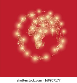 World globe with shiny stars and points
