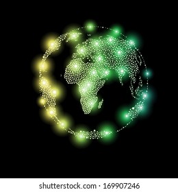 World globe with shiny stars and points