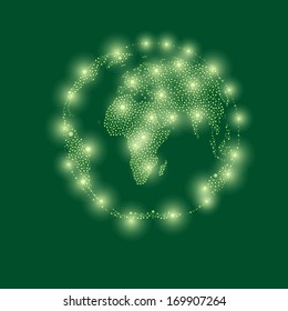 World globe with shiny stars and points