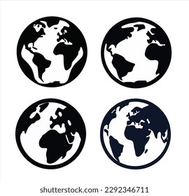 World globe silhouette vector icon design collection isolated on white background